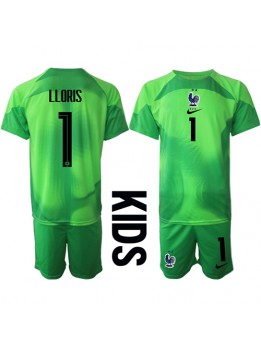 Frankrike Hugo Lloris #1 Målvakt Replika Borta Kläder Barn VM 2022 Kortärmad (+ byxor)